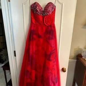 Hot pink and red prom dress